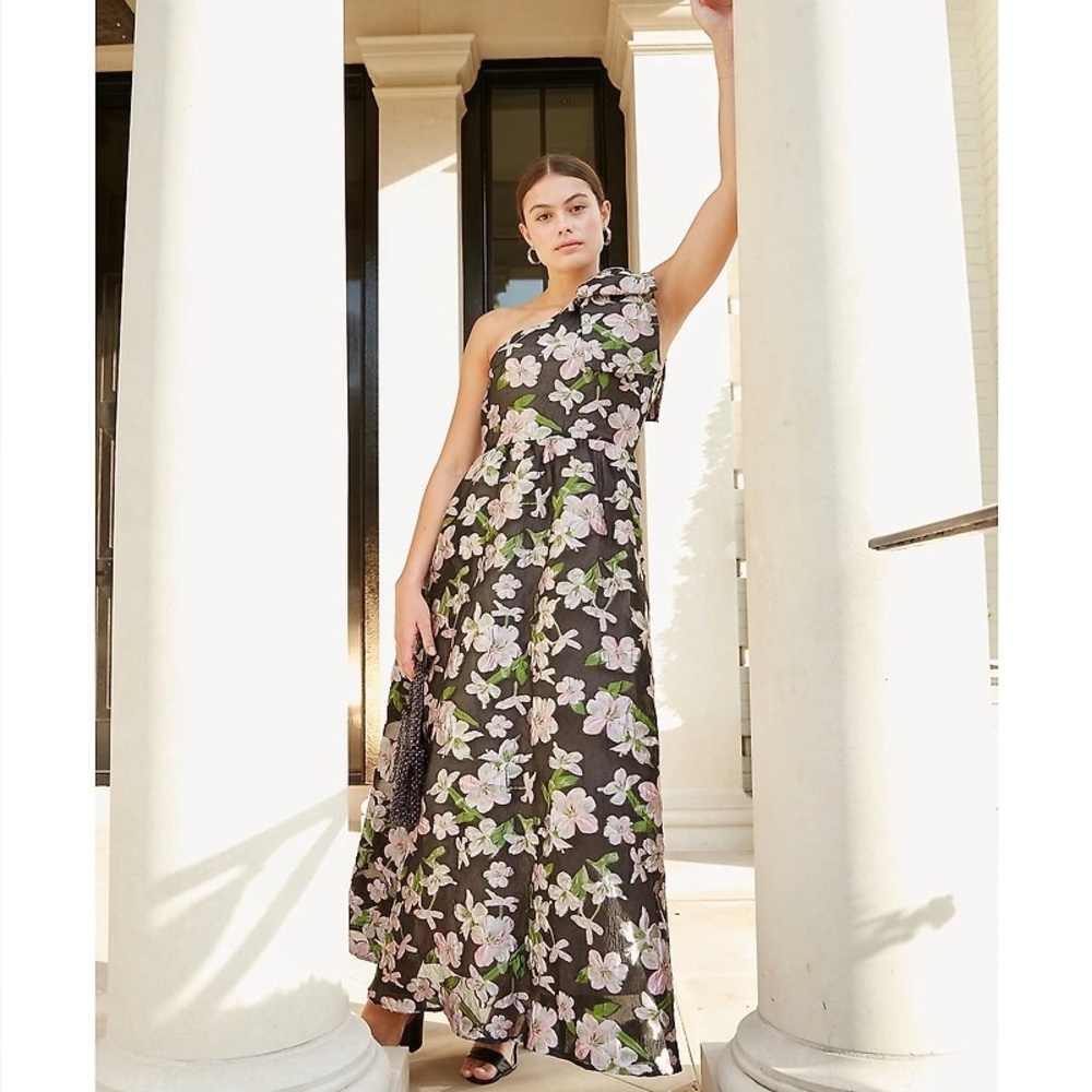 Abbey Glass Floral One-Shoulder Formal Gown Black-Tie